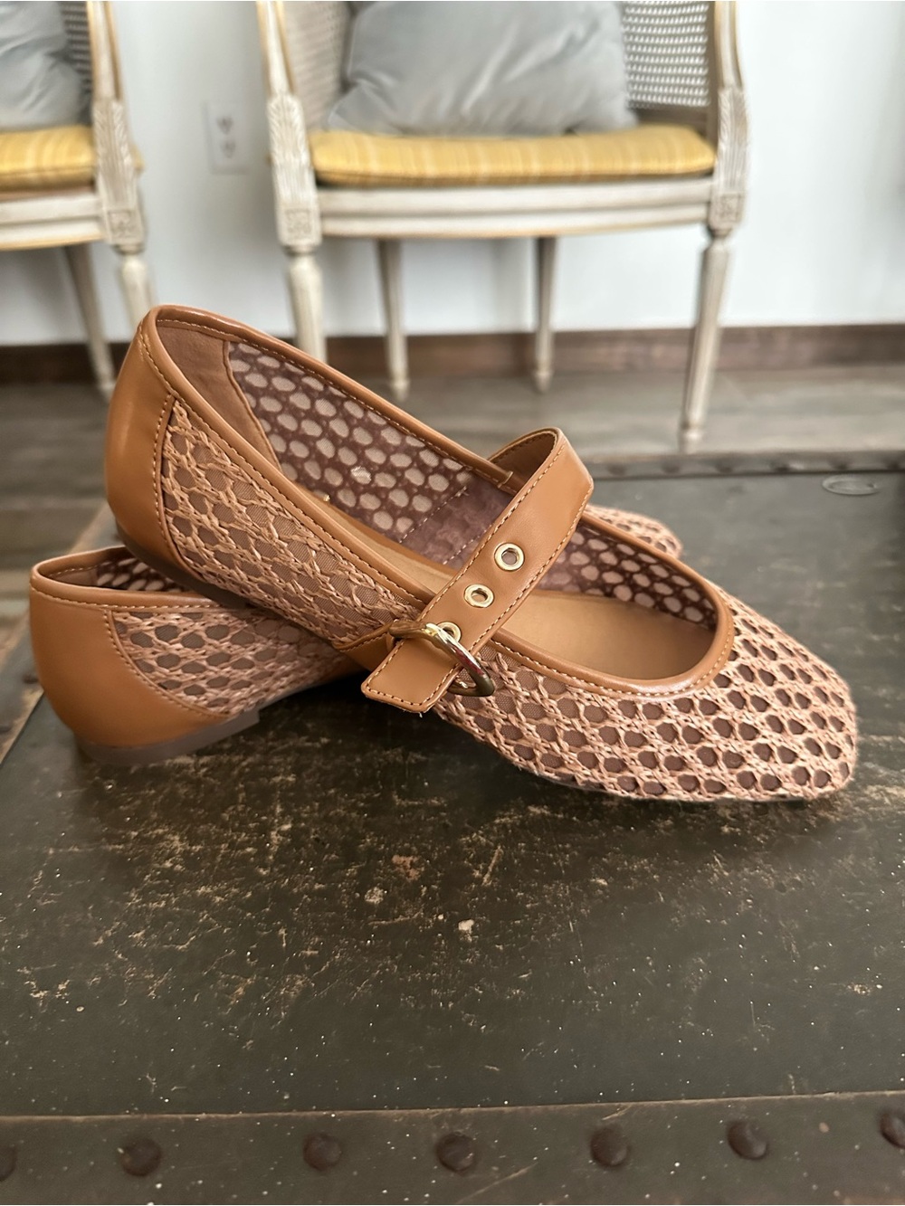 Crown Vintage Tan Mesh Mary Jane Flats